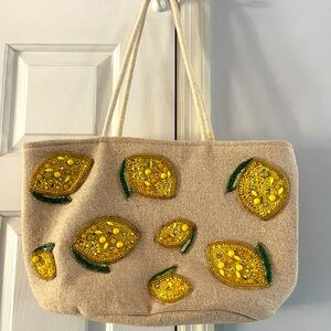 Made in India Lemon Beaded Embellished Tote Bag